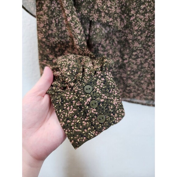 Vero Moda Blouse XS Green Pink Floral Ruffle High Neck Frill Long Sleeve Boho - Picture 2 of 7